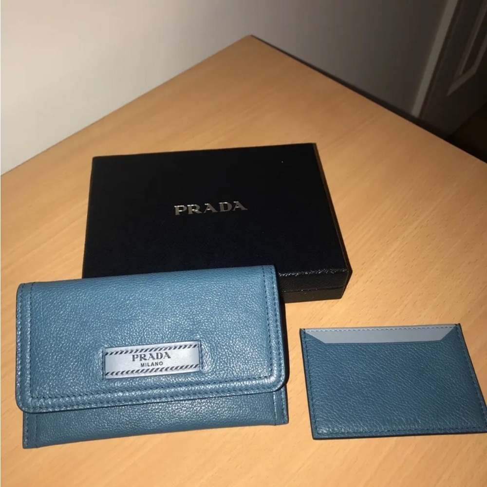 Prada 1MC004 Leather Card Case Blue BF522327